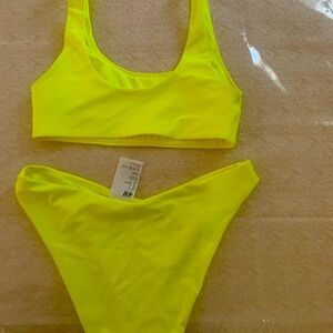 Two piece neon bathing suit